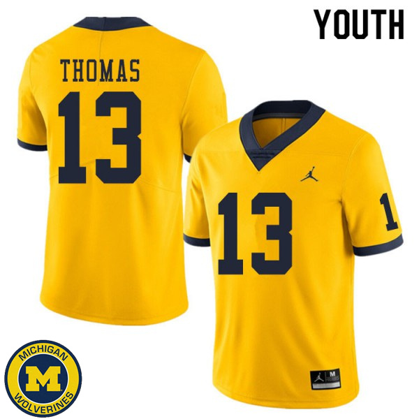 Youth University of Michigan #13 Charles Thomas Yellow Alumni Jersey